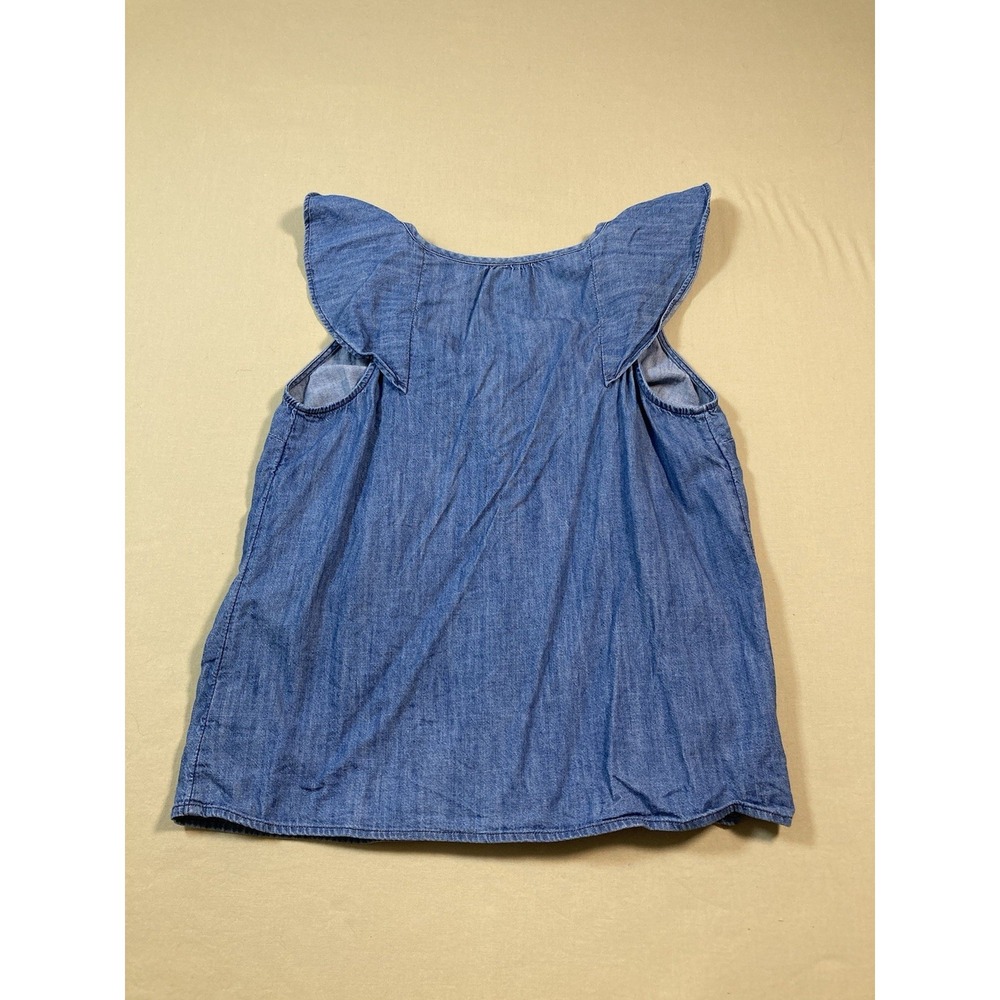 Old Navy Women's Blue Denim Ruffle Shirt Blouse Size Small 100% Cotton Romantic - Picture 2 of 7
